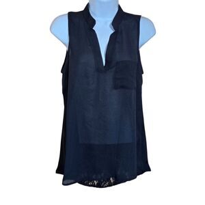Wishful Park Sleeveless Black Chiffon Tank Top W/Lace Back M